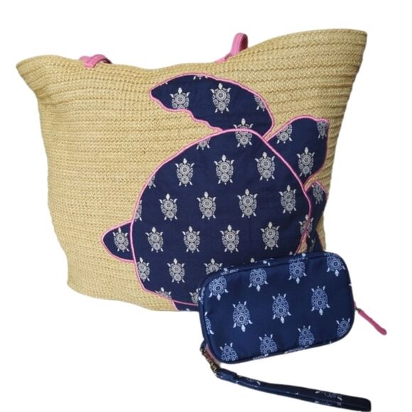 2 Piece Set Vera Bradley Summer Turtle Tote with matching small wristlet - Picture 2 of 14